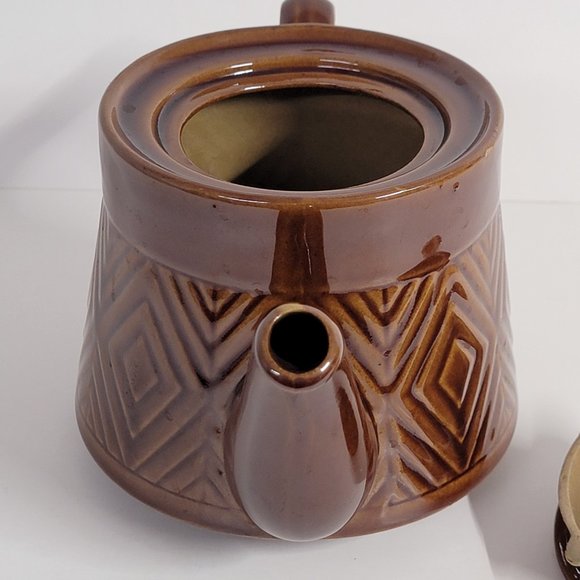 Vintage Brown Ceramic Teapot Geometric Design Made in China Excellent Condition - Picture 2 of 8